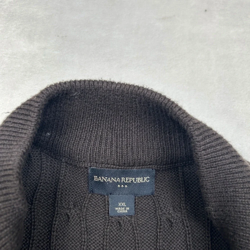 Banana Republic Cable Knit Sweater Mens 2XL Brown Chunky 1/4 Zip Pullover Cotton